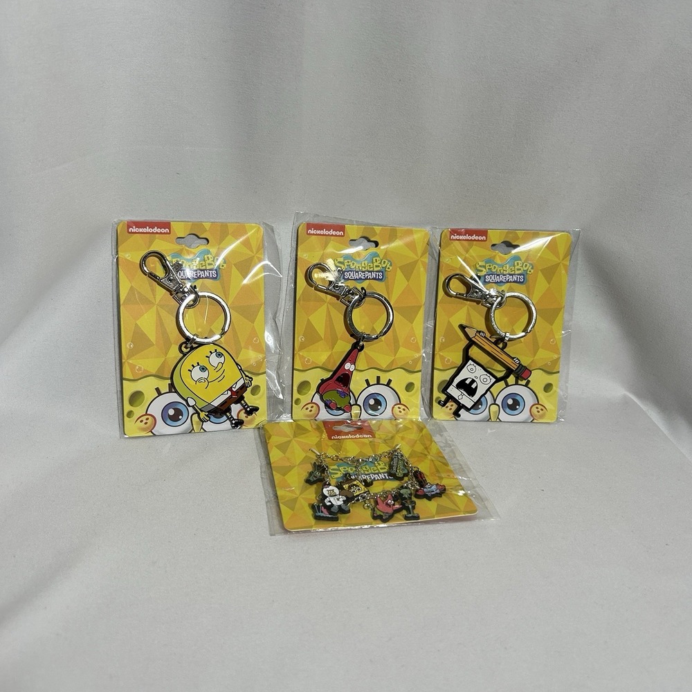SpongeBob SquarePants Bundle w/‎ 3 Enamel & Metal Keychains & 1 Charm Bracelet